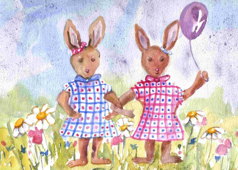 Couple de lapin au ballon