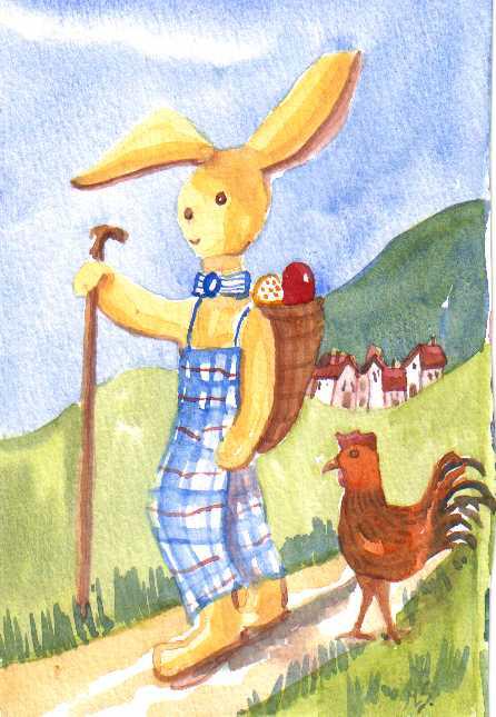 Lapin en balade avec coq