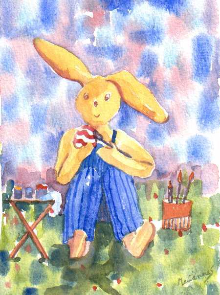Lapin qui teint un oeuf
