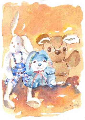 Lapins assis en trio